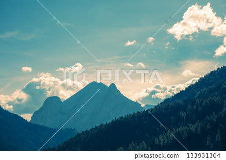 Mountain landscape on a sunny day sky. Canazei Trentino, Italy Mountain landscape on a sunny day sky. Canazei Trentino, Italy 133931304