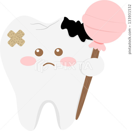Cute decayed tooth cartoon holding lollipop funny dental illustratio Cute decayed tooth cartoon holding lollipop funny dental illustratio 133931532