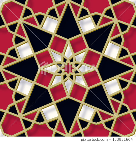 閃亮的彩色玻璃背景素材，適用於聖誕市集、基督教教堂，相容於Swatch色卡，紅色、黑色和金色。 133931604