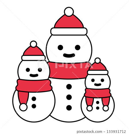 三個戴著紅色圍巾的雪人 133931712