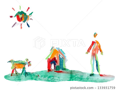 Sun, Family, Dog, House, Shed, People, Landscape, Warm, Happiness 133931759