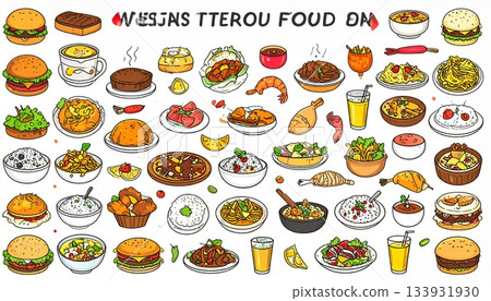 西式食品菜單圖示集 | 插圖食品素材 133931930