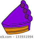 a piece of cake with purple icing and purple frosting 133931994