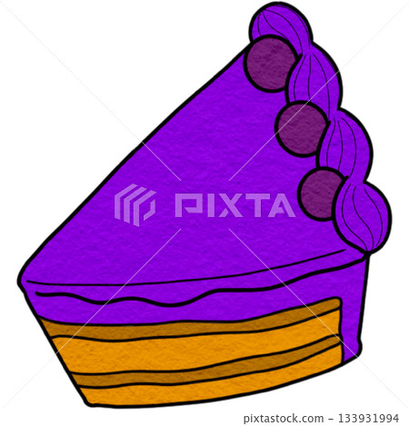 a piece of cake with purple icing and purple frosting 133931994