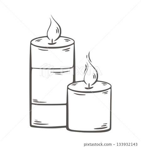 Pair of burning candles in doodle sketch style Pair of burning candles in doodle sketch style 133932143