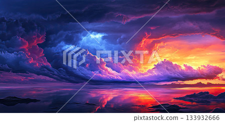 Dark Stormy Sky with Dramatic Clouds, Ominous and Intense Atmospheric Background Design 133932666