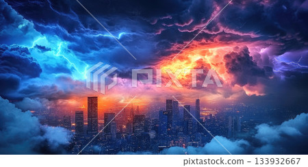 Dark Stormy Sky with Dramatic Clouds, Ominous and Intense Atmospheric Background Design 133932667
