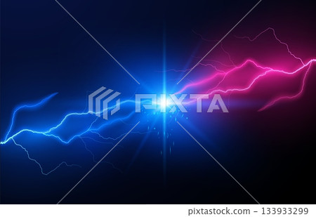Thunderbolts blue versus pink lightning effects on black, vector energy glowing beams fight, electric burst rays battle Thunderbolts blue versus pink lightning effects on black, vector energy glowing beams fight, electric burst rays battle 133933299