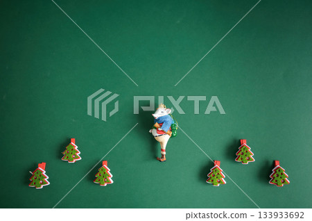 Dark Green Christmas Background with Decorations Dark Green Christmas Background with Decorations 133933692