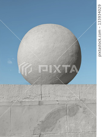 Sphere from concrete, Cloud Dancer off-white color. 133934029