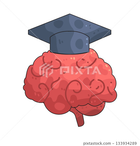 illustration of Brain with Graduation Cap 133934289