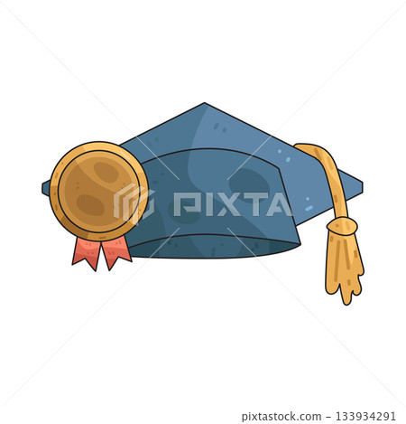 illustration of Graduation Cap with Badge 133934291