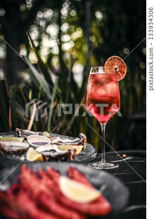red wine sangria and spanish galician seafood snacks at sunset in santiago de compostela spain 133934306