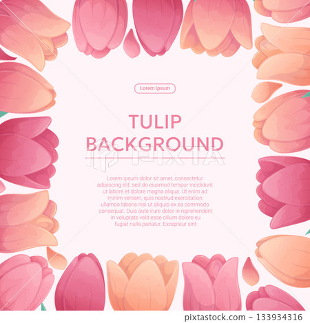 Colorful background with delicate tulips. The concept of a holiday, spring, women's day, Valentine's day. Vector illustration for the design of posters, flyers, postcards and invitations Colorful background with delicate tulips. The concept of a holiday, spring, women's day, Valentine's day. Vector illustration for the design of posters, flyers, postcards and invitations 133934316