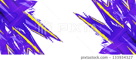 Sport Design with Purple and Yellow Brush Strokes on White Background with Halftone Effects. Poster or Banner Template Design for Sports Events or Video Games Promotion 133934327