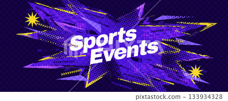 Abstract Sport Background Design with Purple and Yellow Brush Strokes and Halftone Effect. Poster or Banner Template Design for Sports Events or Video Games Promotion Abstract Sport Background Design with Purple and Yellow Brush Strokes and Halftone Effect. Poster or Banner Template Design for Sports Events or Video Games Promotion 133934328