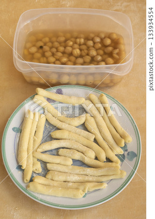 homemade macaroni with creamy of chickpeas homemade macaroni with creamy of chickpeas 133934554