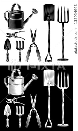 Vintage Woodcut Gardening Tools Set Illustration Vintage Woodcut Gardening Tools Set Illustration 133934668