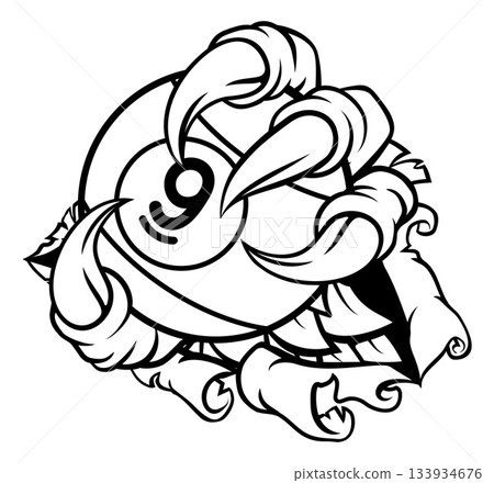 Claw Hand and 9 Ball Nine Ball Pool Cartoon Mascot Claw Hand and 9 Ball Nine Ball Pool Cartoon Mascot 133934676