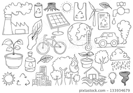 Climate change Related Doodle vector set. Drawing sketch illustration hand drawn line eps10 133934679