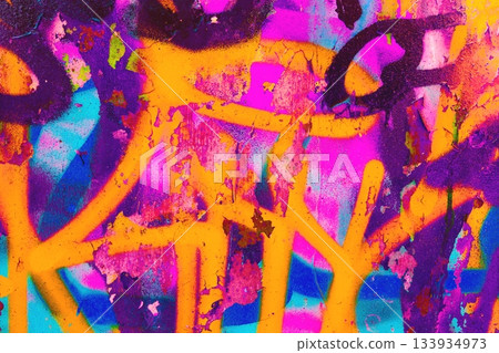 Vibrant Graffiti Art with Neon Orange, Pink, Blue for 80s, Funky Urban Style Vibrant Graffiti Art with Neon Orange, Pink, Blue for 80s, Funky Urban Style 133934973