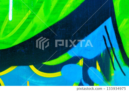 Vibrant Graffiti Art in Neon Blue, Green for Urban 80s, Y2K Aesthetic 133934975