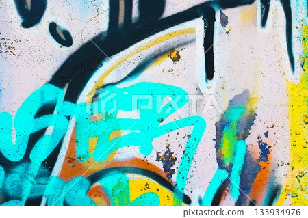 Vibrant Graffiti Art with Neon Blue and Orange Accents for Urban 90s Street Style 133934976