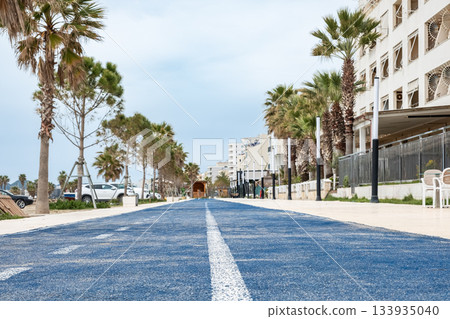 Athletic track by the beach in a city park, fitness, wellness, urban planning 133935040