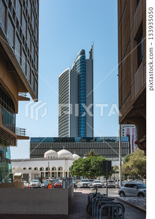 UAE, United Arab Emirates, Abu Dhabi downtown financial center skyline. 133935050