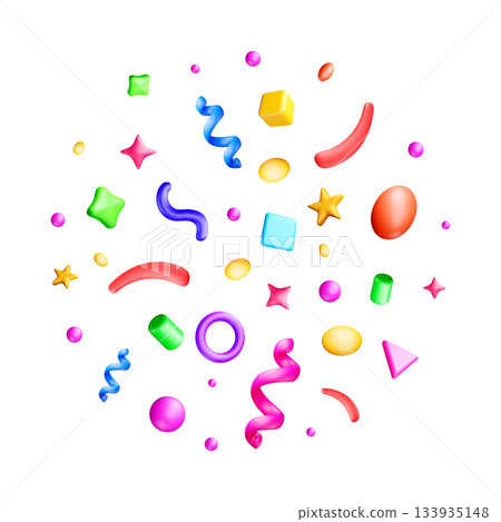 Colorful 3d confetti sprinkles and abstract shapes Colorful 3d confetti sprinkles and abstract shapes 133935148