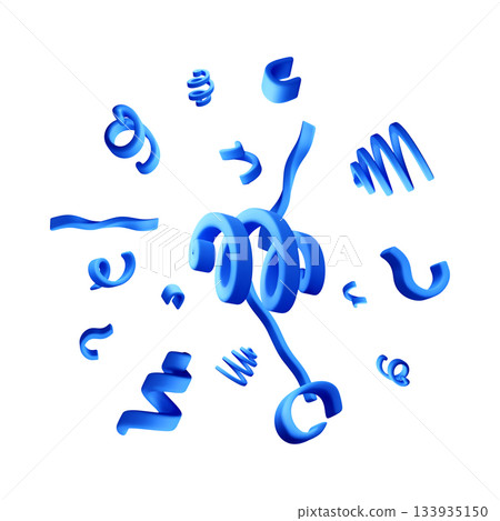 3D Blue confetti streamers in various shapes 133935150