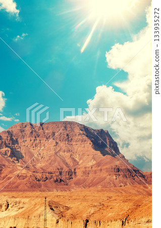 Mountain landscape on a sunny day. Negev Desert. Vertical image Mountain landscape on a sunny day. Negev Desert. Vertical image 133935272