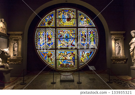 window details of Siena cathedral, Siena, Italy 133935321