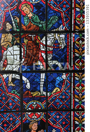 Stained glass in cathedral of Chartres, France Stained glass in cathedral of Chartres, France 133935391