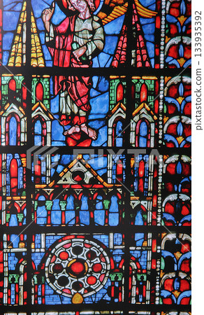 Stained glass in cathedral of Chartres, France Stained glass in cathedral of Chartres, France 133935392