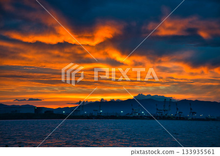 Beautiful sunset view of the harbor 133935561