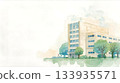 水彩畫風格的建築，留白 133935571