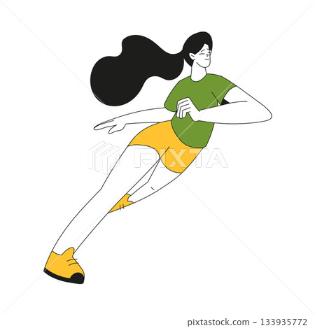 Sport with Woman Character Run Marathon Sprinting Vector Illustration 133935772