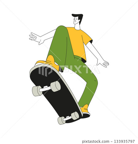 Sport with Man Character Ride Skateboard Vector Illustration Sport with Man Character Ride Skateboard Vector Illustration 133935797