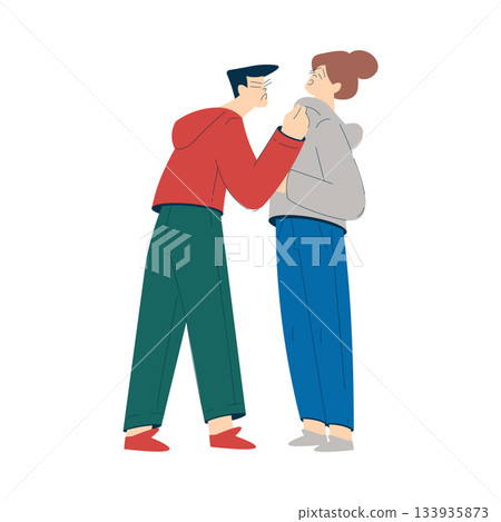 Domestic Abuse and Violence with Man Character Hitting Woman Vector Illustration Domestic Abuse and Violence with Man Character Hitting Woman Vector Illustration 133935873