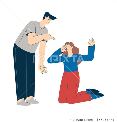 Domestic Abuse and Violence with Man Character Hitting Woman Vector Illustration Domestic Abuse and Violence with Man Character Hitting Woman Vector Illustration 133935874