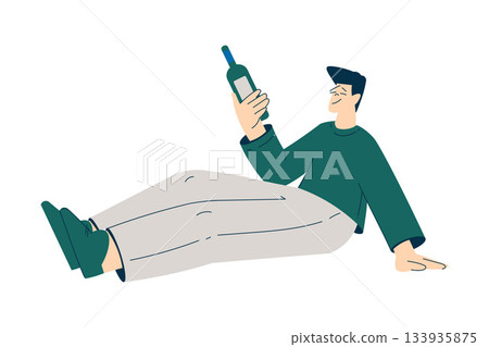 Man with Alcoholism Addiction as Social Problem Vector Illustration 133935875