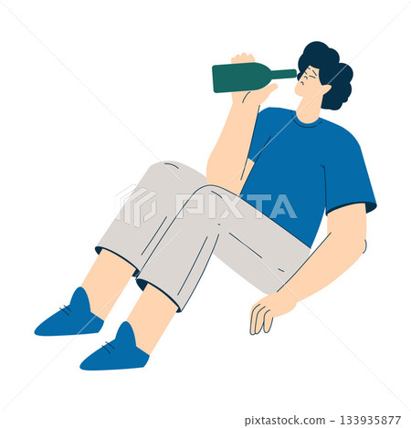 Man with Alcoholism Addiction as Social Problem Vector Illustration 133935877