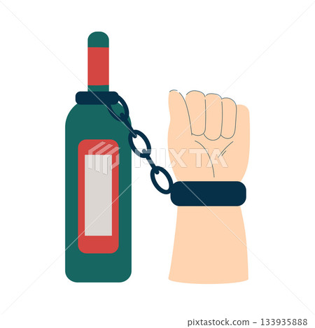 Alcoholism Addiction as Social Problem with Hand Chain to Bottle Vector Illustration Alcoholism Addiction as Social Problem with Hand Chain to Bottle Vector Illustration 133935888