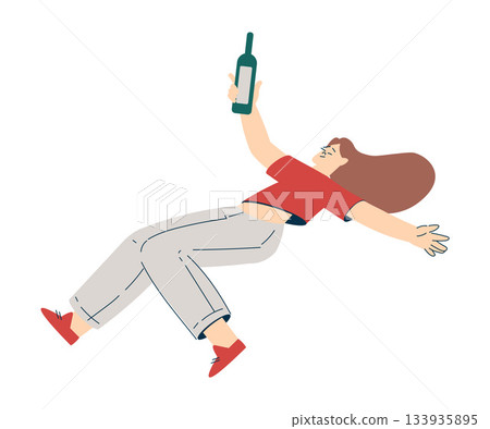 Woman with Alcoholism Addiction as Social Problem Vector Illustration 133935895