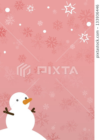 粉紅色背景上的雪人、星星和雪花的直版插圖 粉紅色背景上的雪人、星星和雪花的直版插圖 133936446
