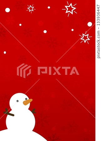 紅色背景上的雪人、星星和雪花的直版插圖 133936447