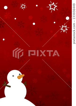 Vertical illustration with a dark red background and a snowman, stars and snowflakes Vertical illustration with a dark red background and a snowman, stars and snowflakes 133936449
