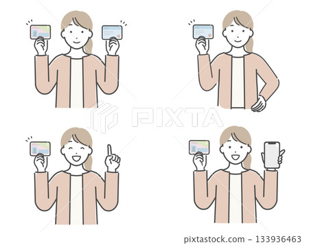 一組插圖,描繪了一位年輕女子手持“我的號碼”卡片。 一組插圖,描繪了一位年輕女子手持“我的號碼”卡片。 133936463