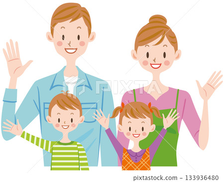 家庭插畫:微笑揮手的家庭 家庭插畫:微笑揮手的家庭 133936480